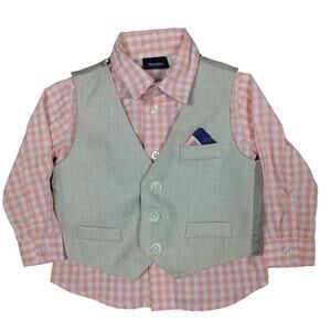 🍒 Baby Holiday Editions Vest and Shirt Set Size 6-9 Months Beige and Peach